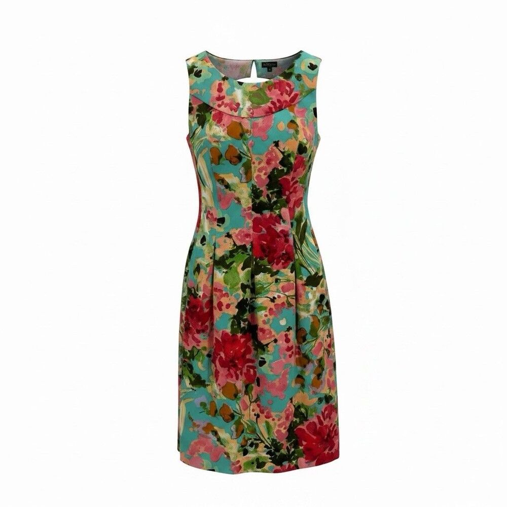 AGB Womens Size 10 Floral Pleated Dress Sleeveless Back Cutout Colorful Flaw